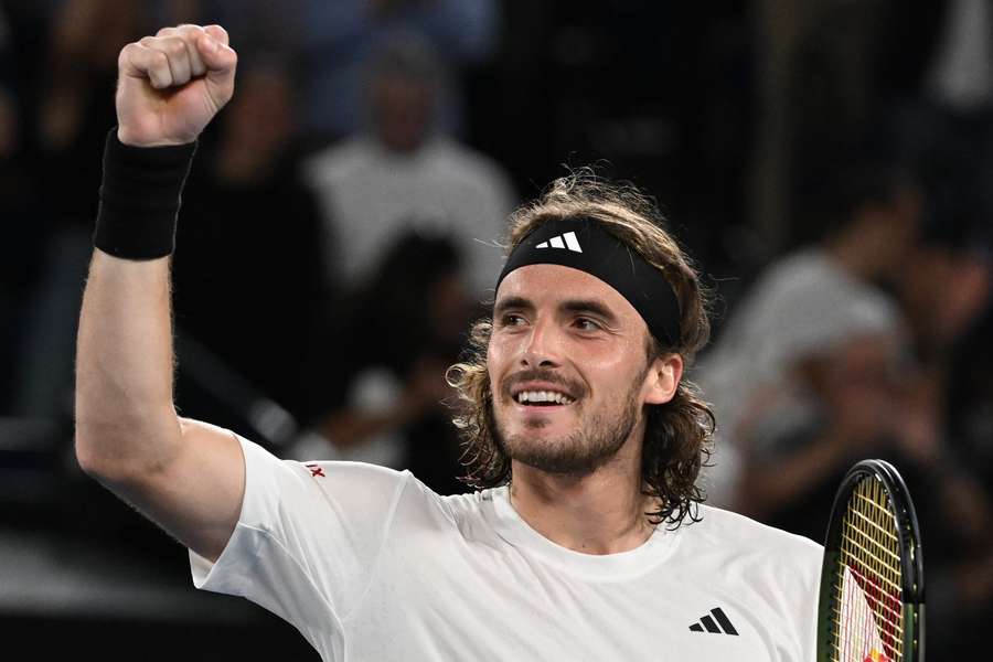 Greece's Stefanos Tsitsipas celebrates after victory against Czech Republic's Jiri Lehecka