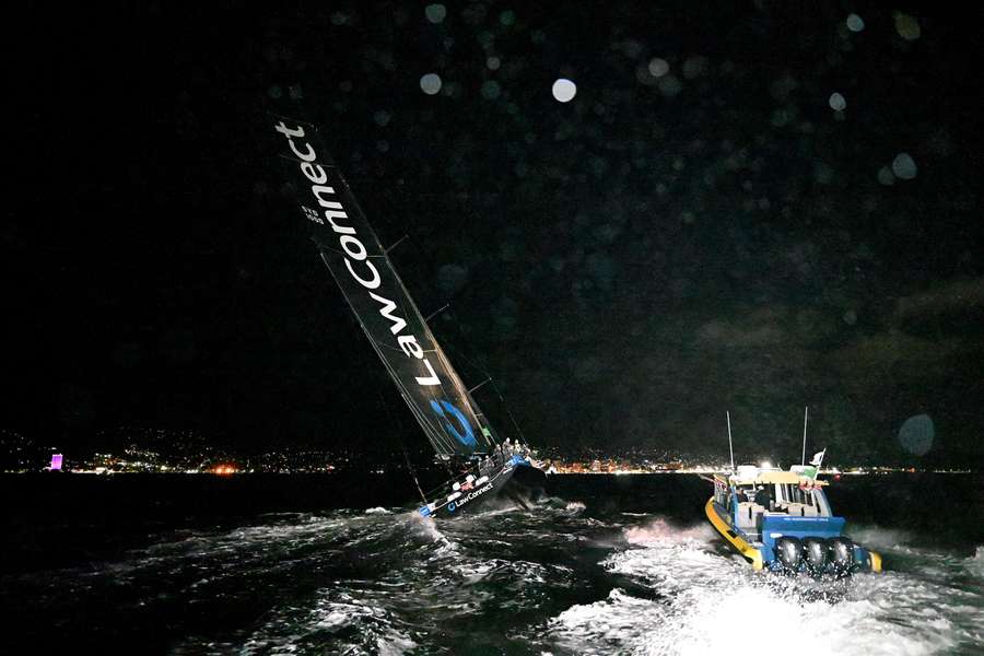 LawConnect crosses the line to win the Sydney to Hobart race in 2024. LawConnect crosses the line to win the Sydney to Hobart race in 2024.