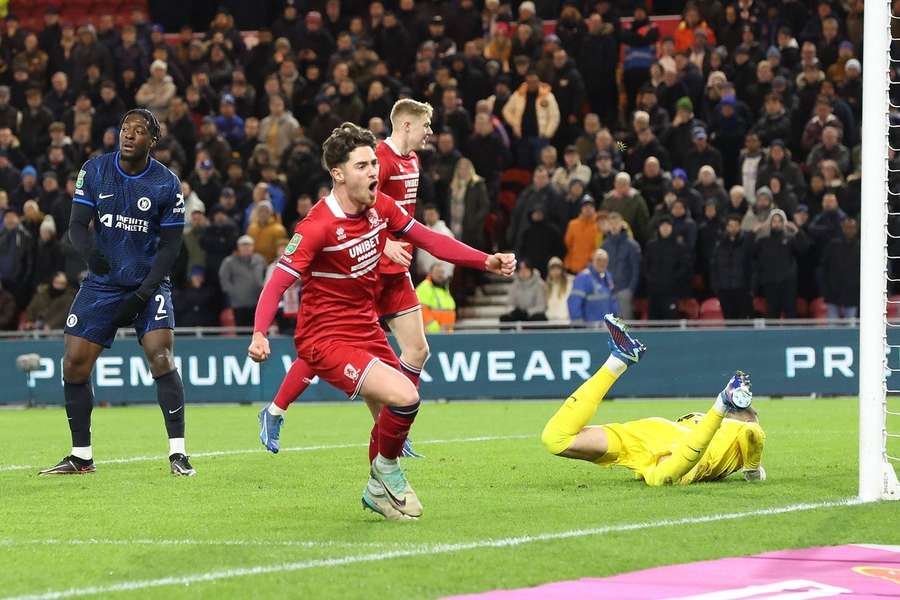 Hayden Hackney of Middlesbrough celebrates scoring