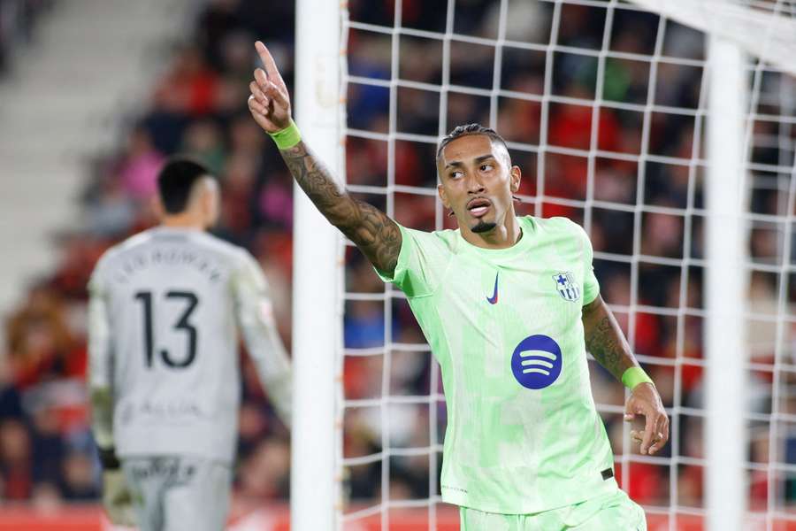 Raphinha comemora o seu segundo golo contra o Maiorca