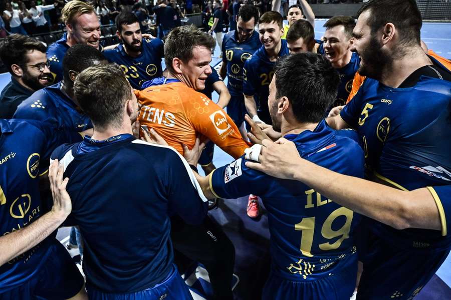 La célébration des joueurs de Toulouse après leur victoire face au PSG. 