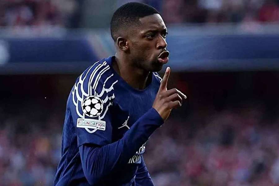 Ousmane Dembélé slaví gól proti Arsenalu v Lize mistrů