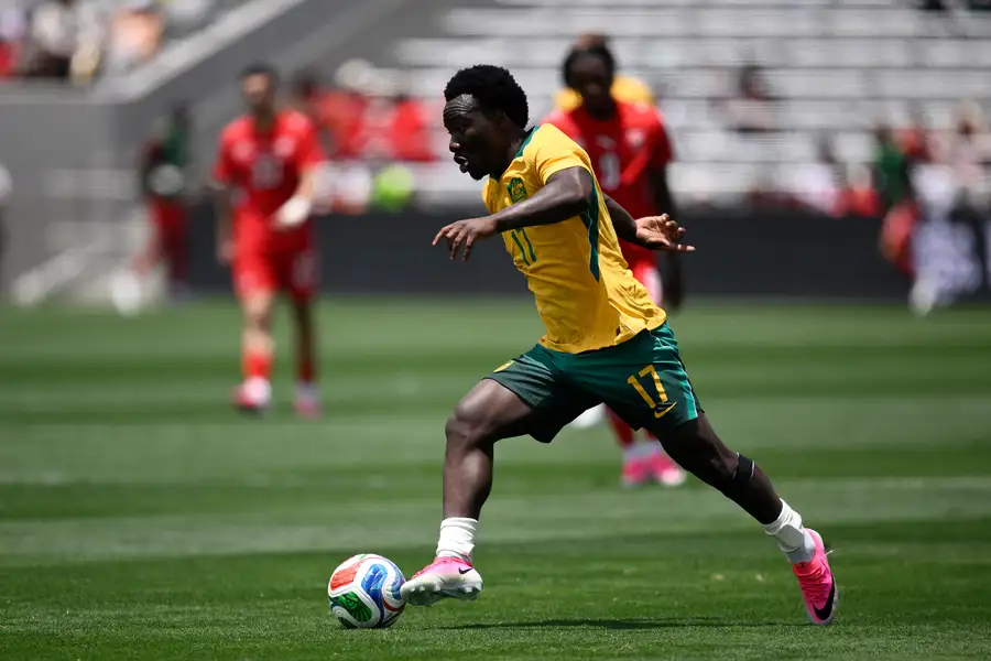 Tanzania-born Nestory Irankunda controls the ball in a pre-tournament practice match against Switzerland.