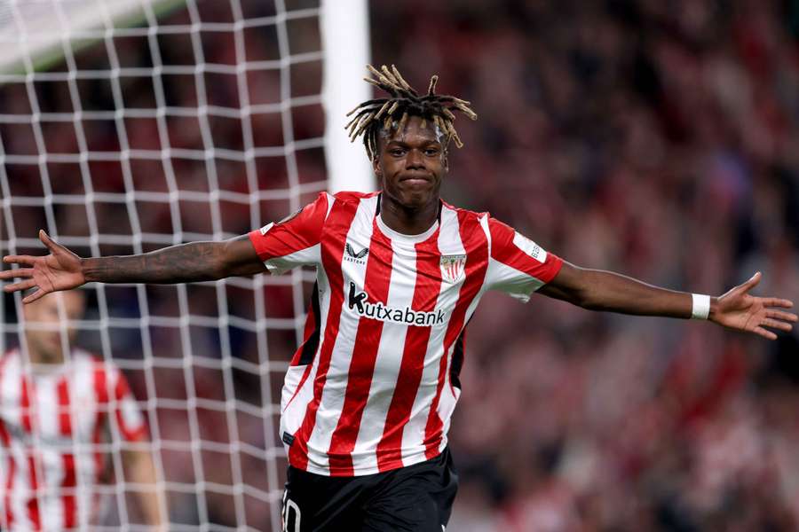 Nico Williams celebrates a goal for Athletic Club