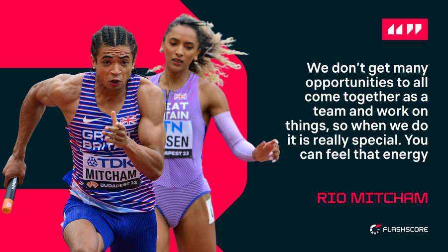 Rio Mitcham speaks after reaching the final of the mixed 4x400m relay