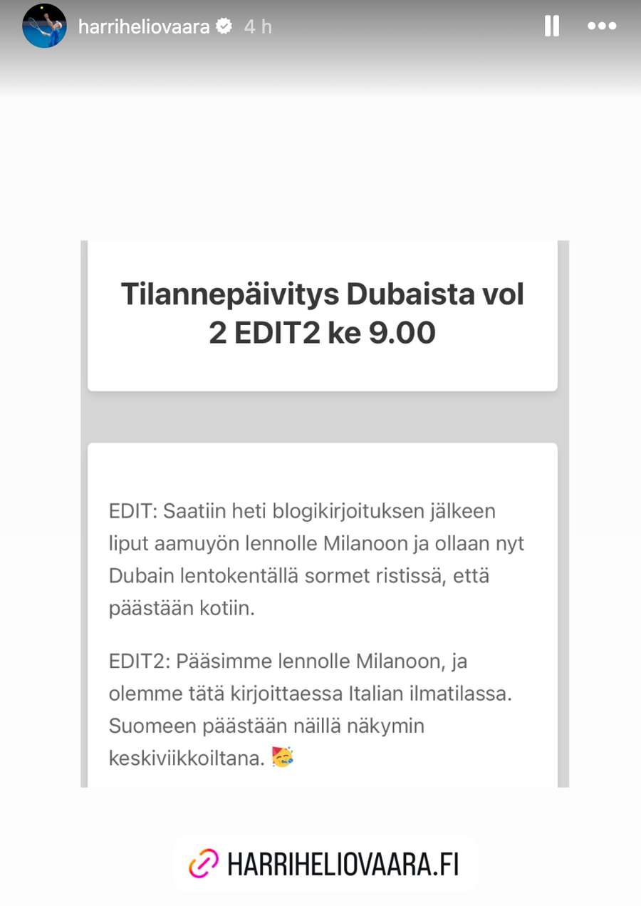 Harri Heliovaara hlásí, že je v bezpečí Harri Heliovaara hlásí, že je v bezpečí