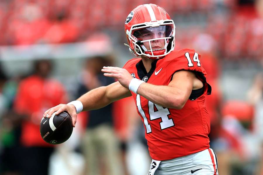 Georgia's quarterback Gunner Stockton is looking to throw a pass against Vanderbilt Georgia's quarterback Gunner Stockton is looking to throw a pass against Vanderbilt