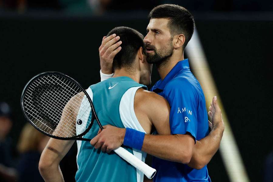 Djokovic (right) beat Alcaraz earlier this year at the Australian Open