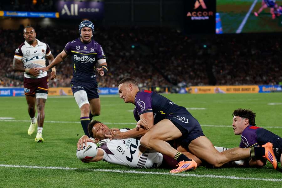 Gehamat Shibasaki scores a try during the 2025 NRL Grand Final.
