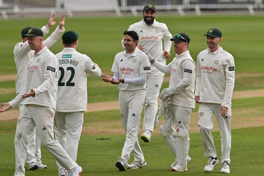 Nottinghamshire's players celebrate against Warwickshire