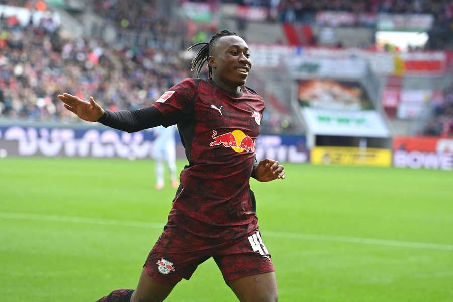 Diomande celebrates scoring for RB Leipzig Diomande celebrates scoring for RB Leipzig