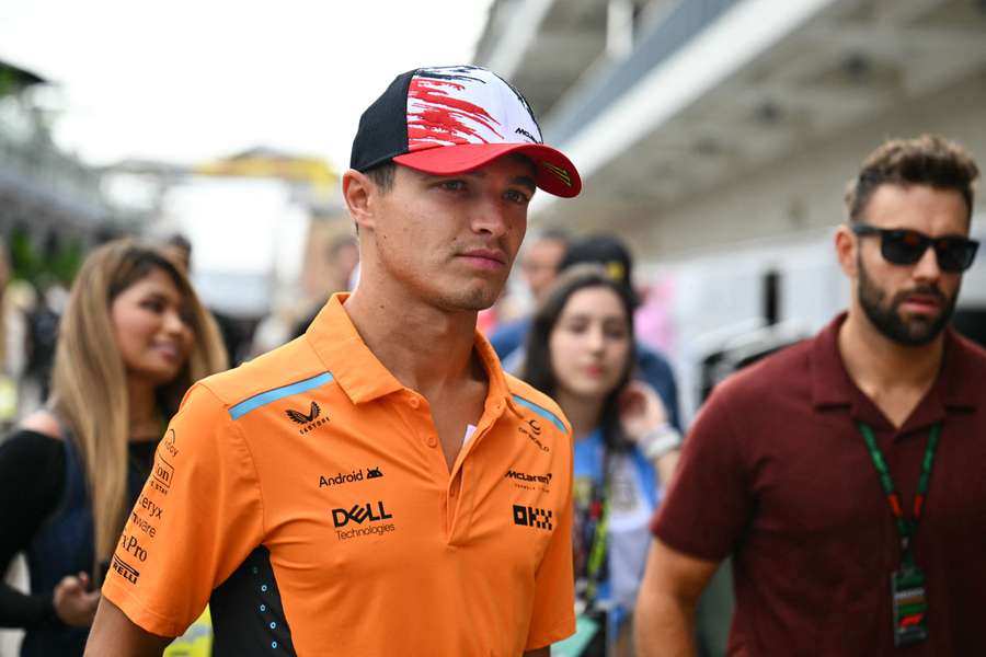 Lando Norris arrives for the practice session for the United States Grand Prix at the Circuit of the Americas in Austin, Texas