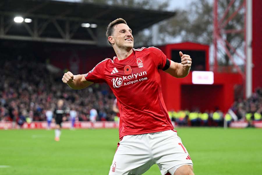 Chris Wood of Nottingham Forest celebrates scoring his team's first goal 