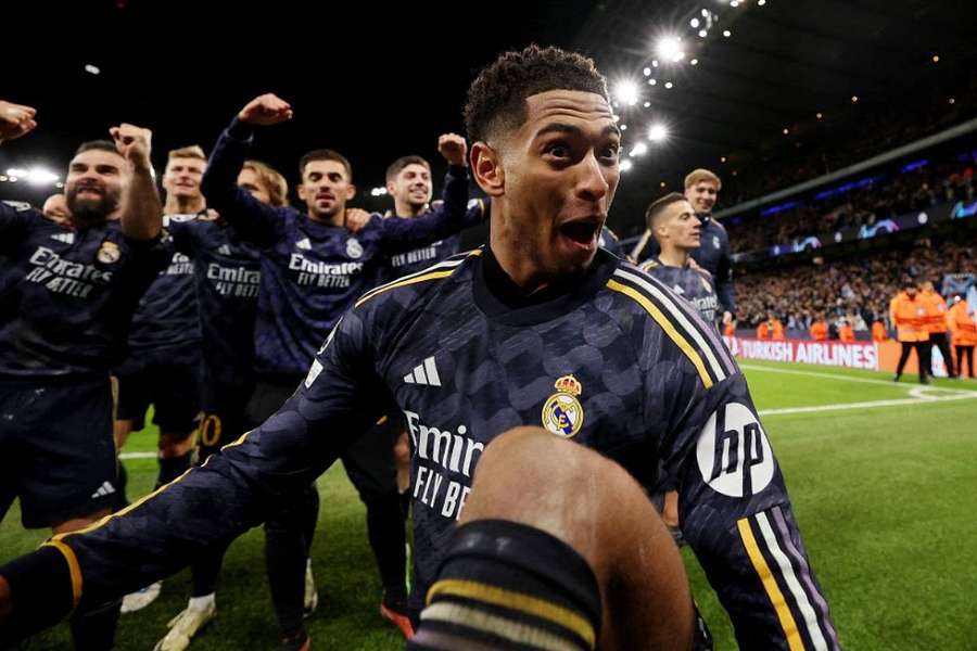 Jude Bellingham após a qualificação do Real Madrid no Etihad. 