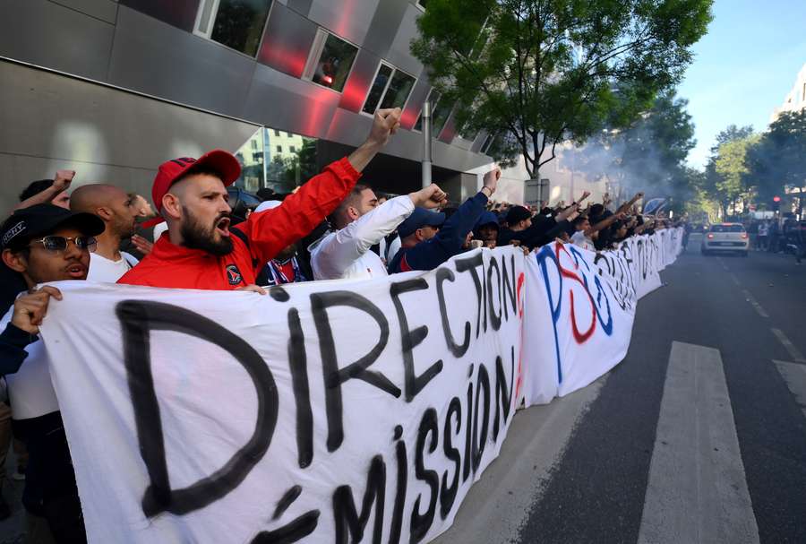 Paris Saint Germain supporters gathered in front of the club's headquarters to protest over current form and the Messi saga