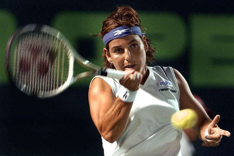 Arantxa Sanchez-Vicario of Spain in action during the Tennis Masters Series in Miami, Florida in 2002 Arantxa Sanchez-Vicario of Spain in action during the Tennis Masters Series in Miami, Florida in 2002