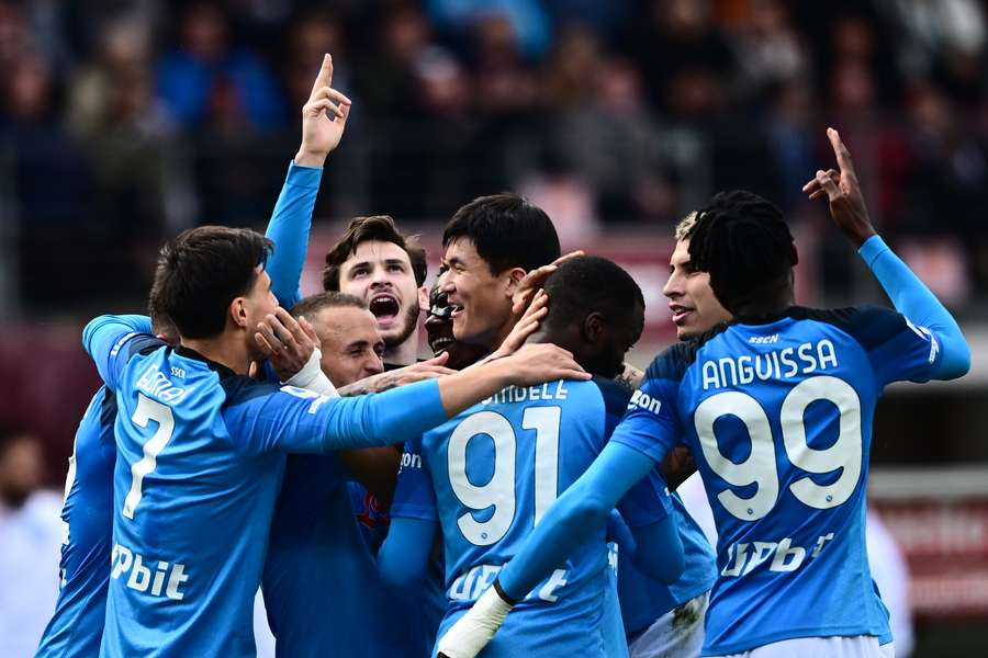 L'esultanza degli azzurri durante il match contro il Torino