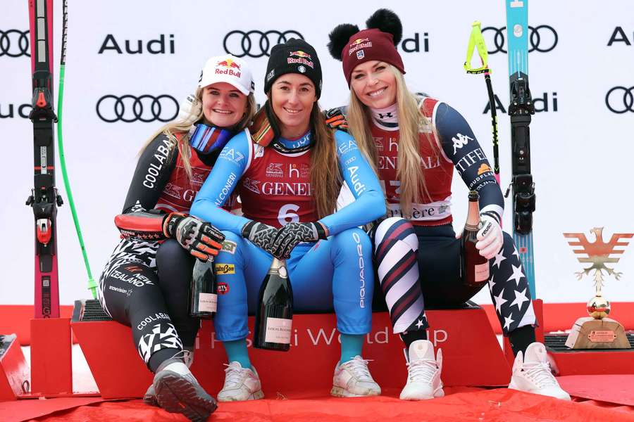 Sofia Goggia on the podium at Val d'Isere