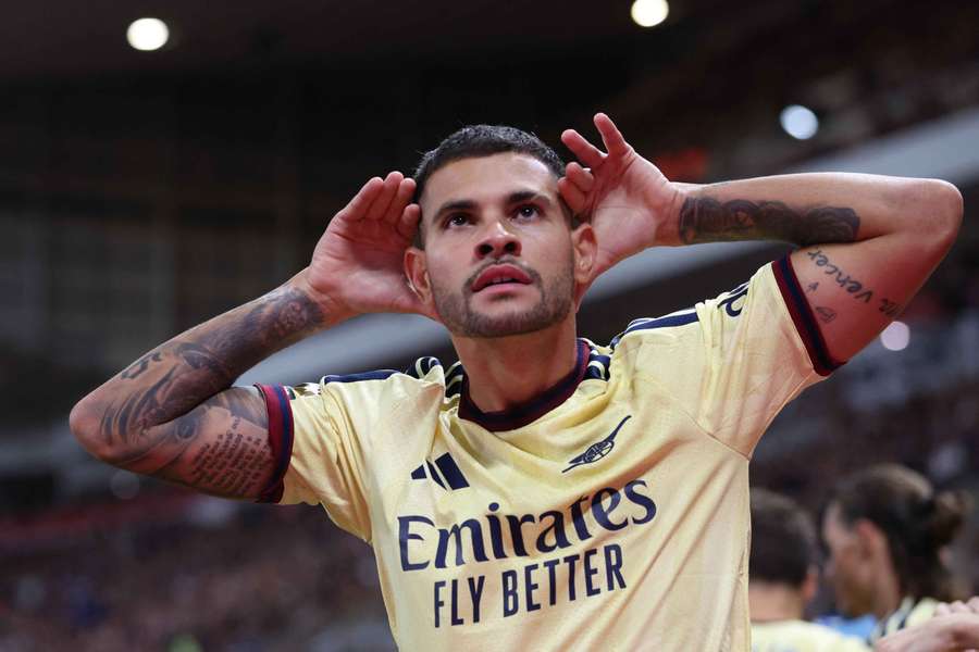 Bruno Guimaraes celebrates after scoring for Arsenal against Sunderland Bruno Guimaraes celebrates after scoring for Arsenal against Sunderland