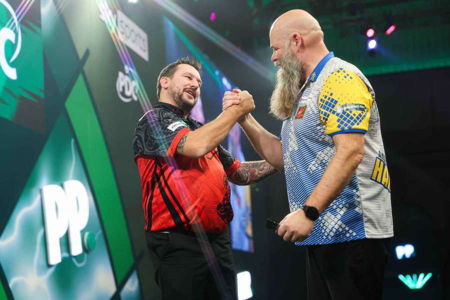 Jonny Clayton beat Andreas Harrysson at Alexandra Palace on Tuesday afternoon Jonny Clayton beat Andreas Harrysson at Alexandra Palace on Tuesday afternoon