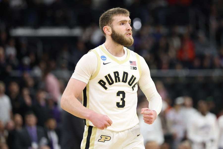 Purdue guard Braden Smith flexing after making a shot against High Point during the 2025 NCAA tournament Purdue guard Braden Smith flexing after making a shot against High Point during the 2025 NCAA tournament