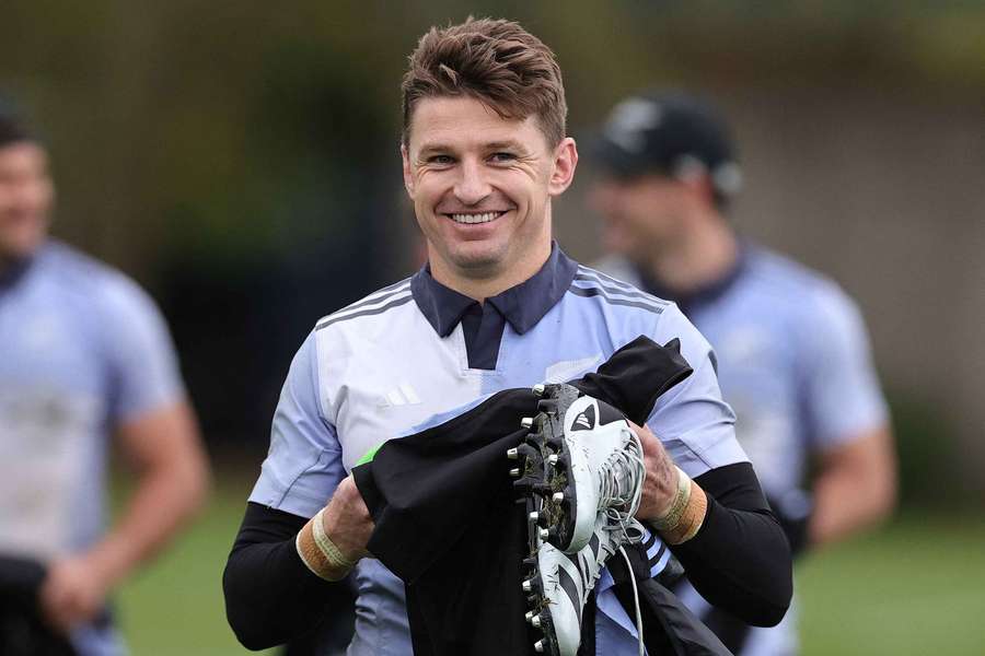 Beauden Barrett walks off the field after an All Blacks training session in Teddington eariler this week