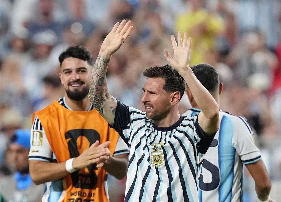 Lionel Messi waves to the crowd following his hat-trick Lionel Messi waves to the crowd following his hat-trick