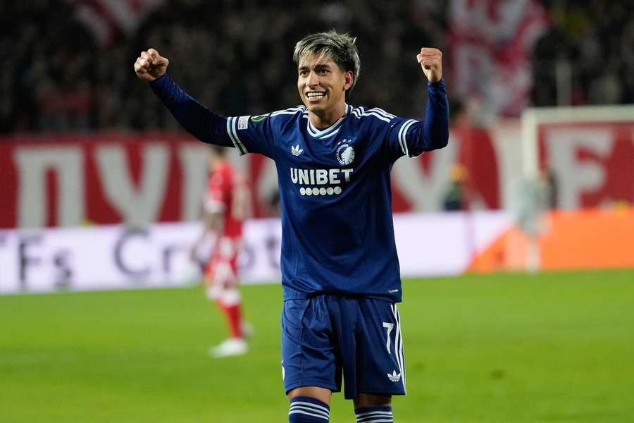 FC Copenhagen's Maher Carrizo celebrates after scoring his side's second goal 