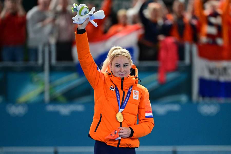 The Netherlands' Marijke Groenewoud during Saturday's medal ceremony The Netherlands' Marijke Groenewoud during Saturday's medal ceremony
