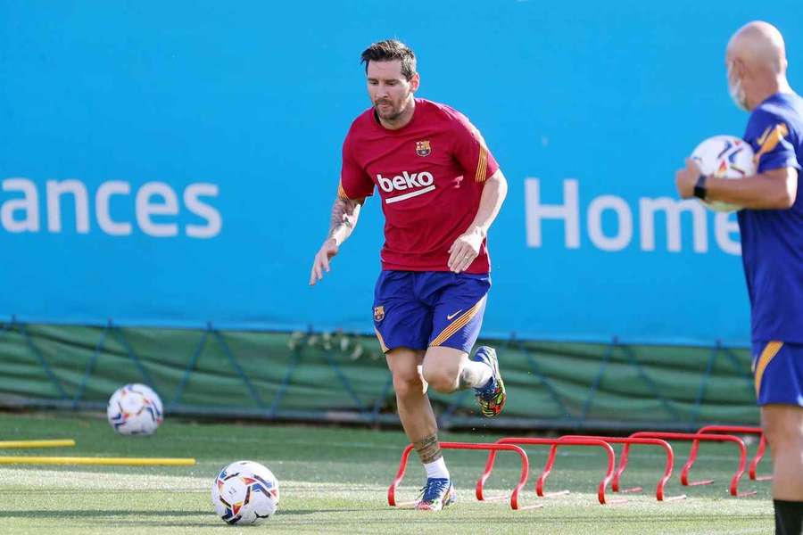 Leo Messi, la un antrenament al Barcelonei, în anul 2020