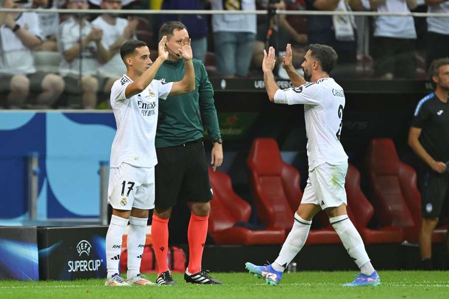 Lucas Vazquez and Real Madrid's Dani Carvajal during the UEFA Super Cup final