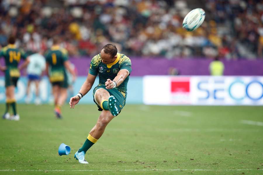 Christian Leali'ifano scoring a conversion for Australia during the 2019 Rugby World Cup