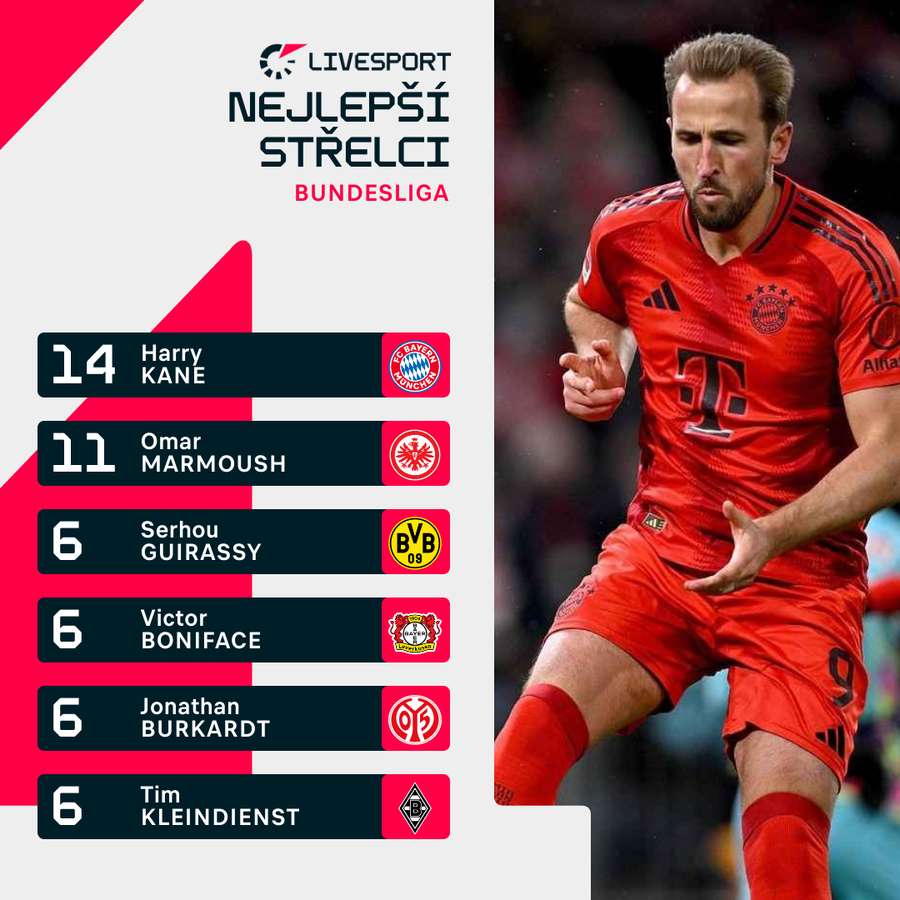 Kane vévodí střelcům v Bundeslize. Kane vévodí střelcům v Bundeslize.