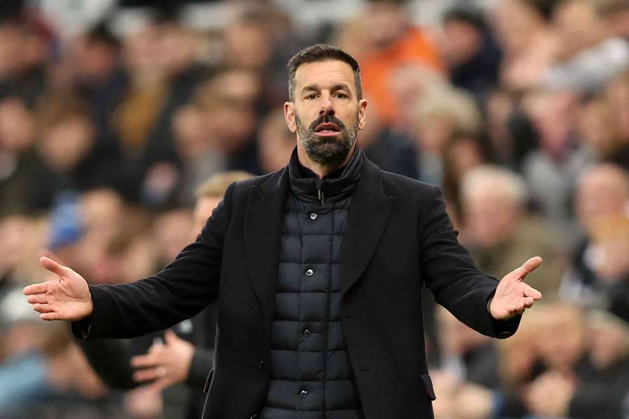 Leicester manager Ruud van Nistelrooy on the touchline