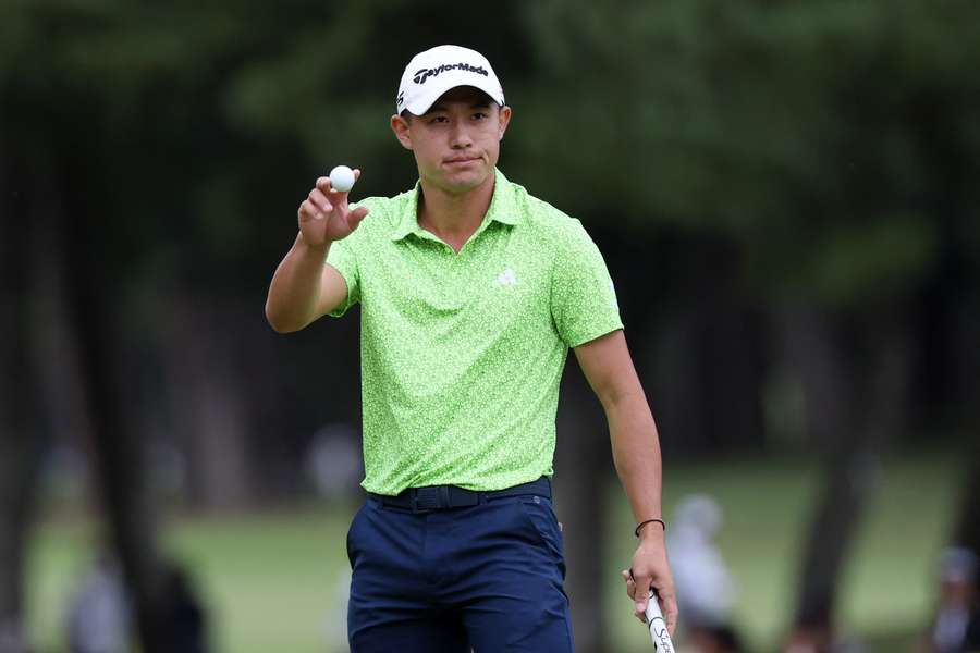 Collin Morikawa plays a shot during the third round of the Zozo Championship in Japan
