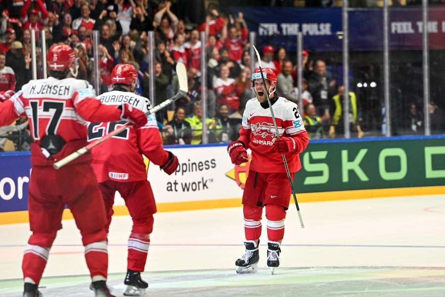 Nikolaj Ehlers celebrates scoring for Denmark at last year's World Championships Nikolaj Ehlers celebrates scoring for Denmark at last year's World Championships