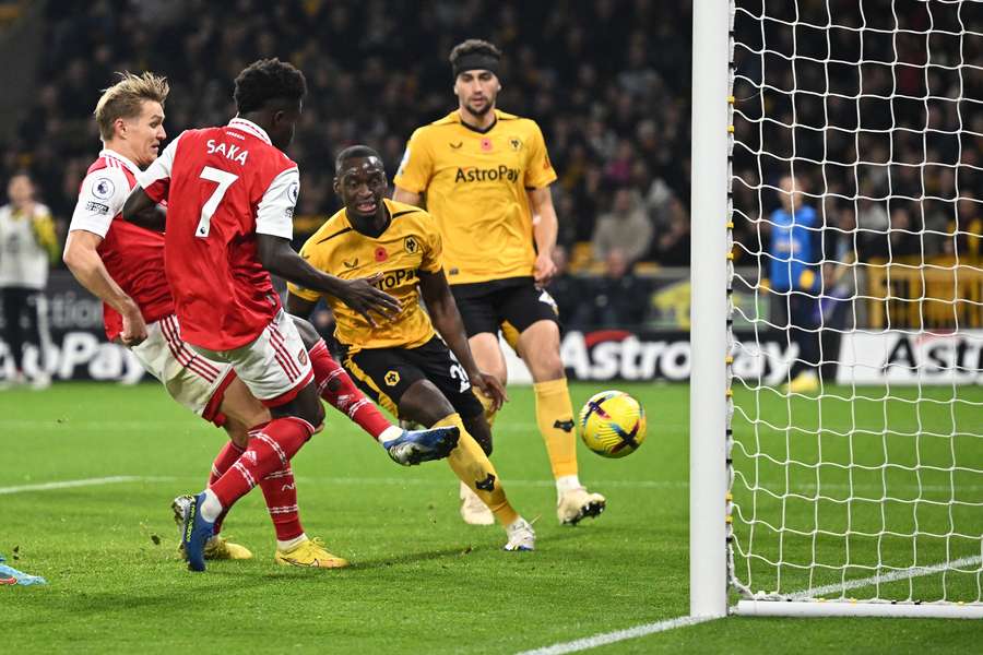 Arsenal's captain Martin Odegaard scored both goals against Wolves