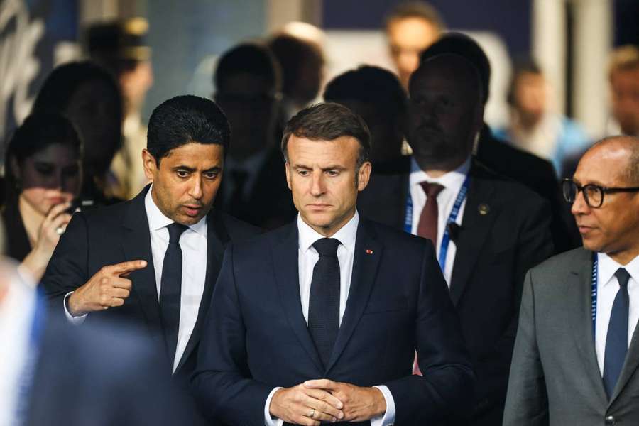 Al Khelaifi e Macron, presidente do PSG e atual presidente da França