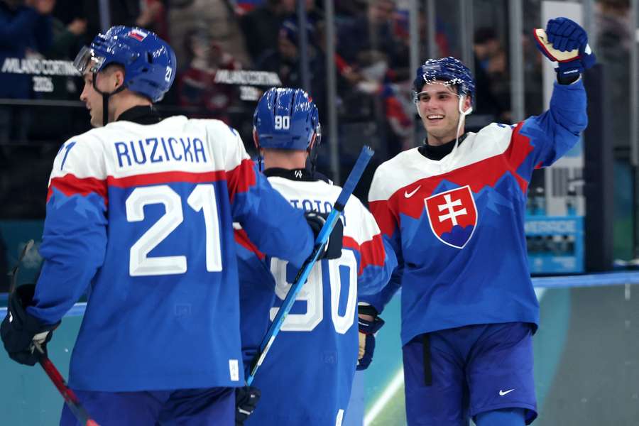Juraj Slafkovsky of Slovakia celebrates after the match