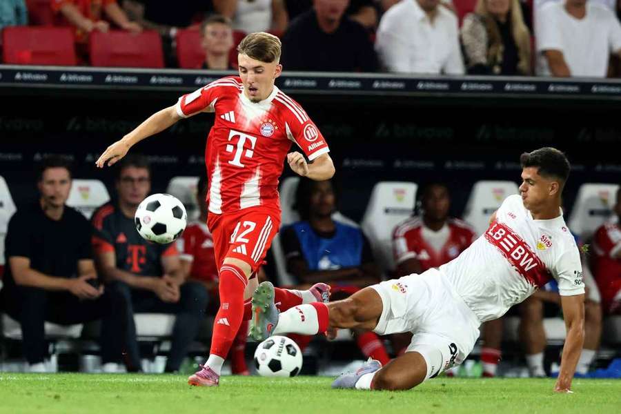 Lennart Karl in action during the Super Cup against VfB Stuttgart