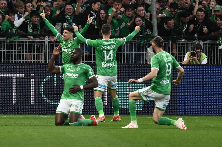 St Etienne forward Ibrahim Sissoko celebrates after opening the scoring