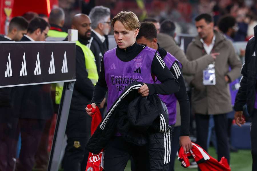 Andreas Schjelderup before the game between SL Benfica and Casa Pia AC at Estadio da Luz