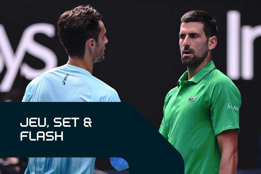 Novak Djokovic après sa victoire par forfait. Novak Djokovic après sa victoire par forfait.