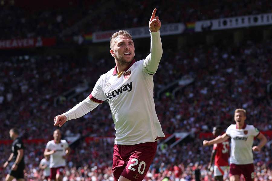 Jarrod Bowen celebrates scoring West Ham's second goal at Old Trafford on Sunday