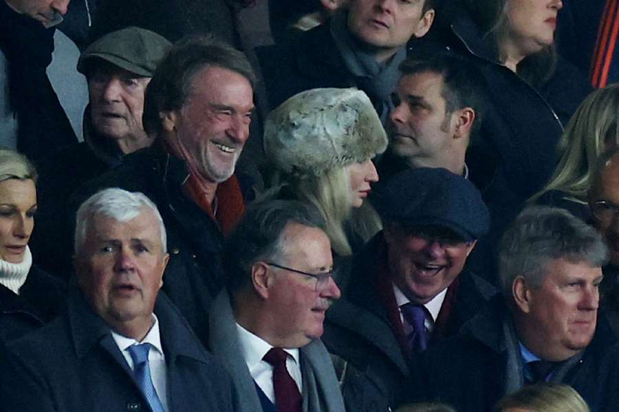 Manchester United co-owner Jim Ratcliffe and former manager Alex Ferguson seen in the stands