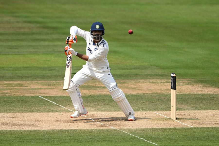 Ravindra Jadeja plays a shot during Day 5 of the third Test against England at Lord's.