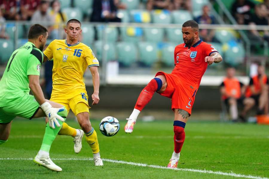 England's Kyle Walker scores his side's first goal