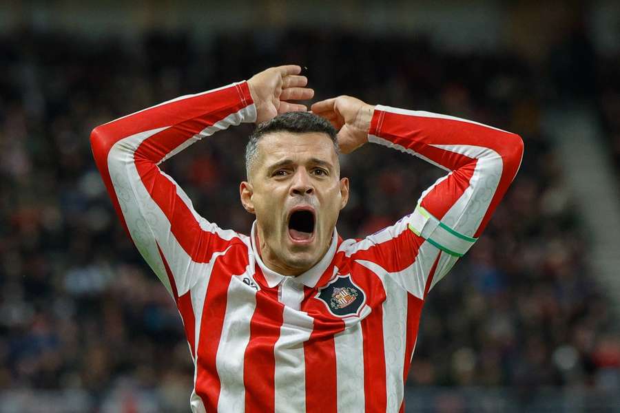 Sunderland's Granit Xhaka shows his emotion during the game vs Leeds United 