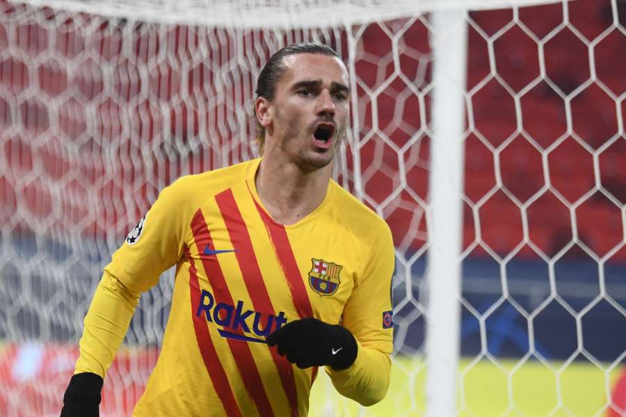 Antoine Griezmann célèbre son but avec Barcelone face à Ferencváros en Ligue des champions, le 2 décembre 2020 à Budapest.