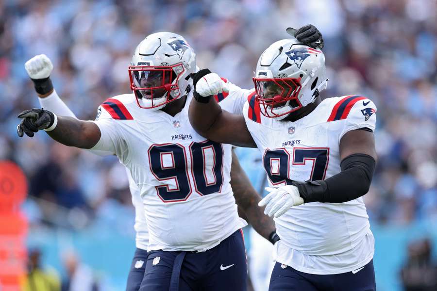 Patriots DT Milton Williams (right) celebrates after a sack Patriots DT Milton Williams (right) celebrates after a sack